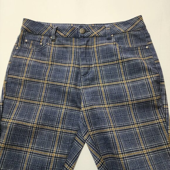 Avec Les Filles Blue Plaid Stretch Knit High Rise Skinny Pants - Picture 4 of 7